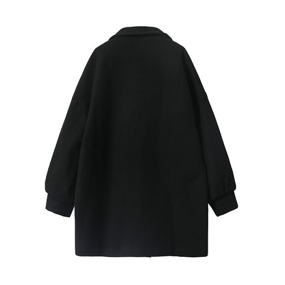 Eyeunderstand Amerikaning yuqori ma'noli retro bo'sh kostyum yoqasi, bir xil modelli erkaklar va ayollar uchun chiroyli ko'p qirrali o'rta uzunlikdagi tvid palto