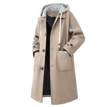 David beacon oddiy retro bo'sh tasodifiy kollej uslubi issiq qalinlashgan o'rta uzunlikdagi trench ko'ylagi ko'cha klassik asosiy ko'p qirrali bir ko'krak qalpoqli soxta ikki qismli tvid palto erkaklar va ayollar bir xil modellar