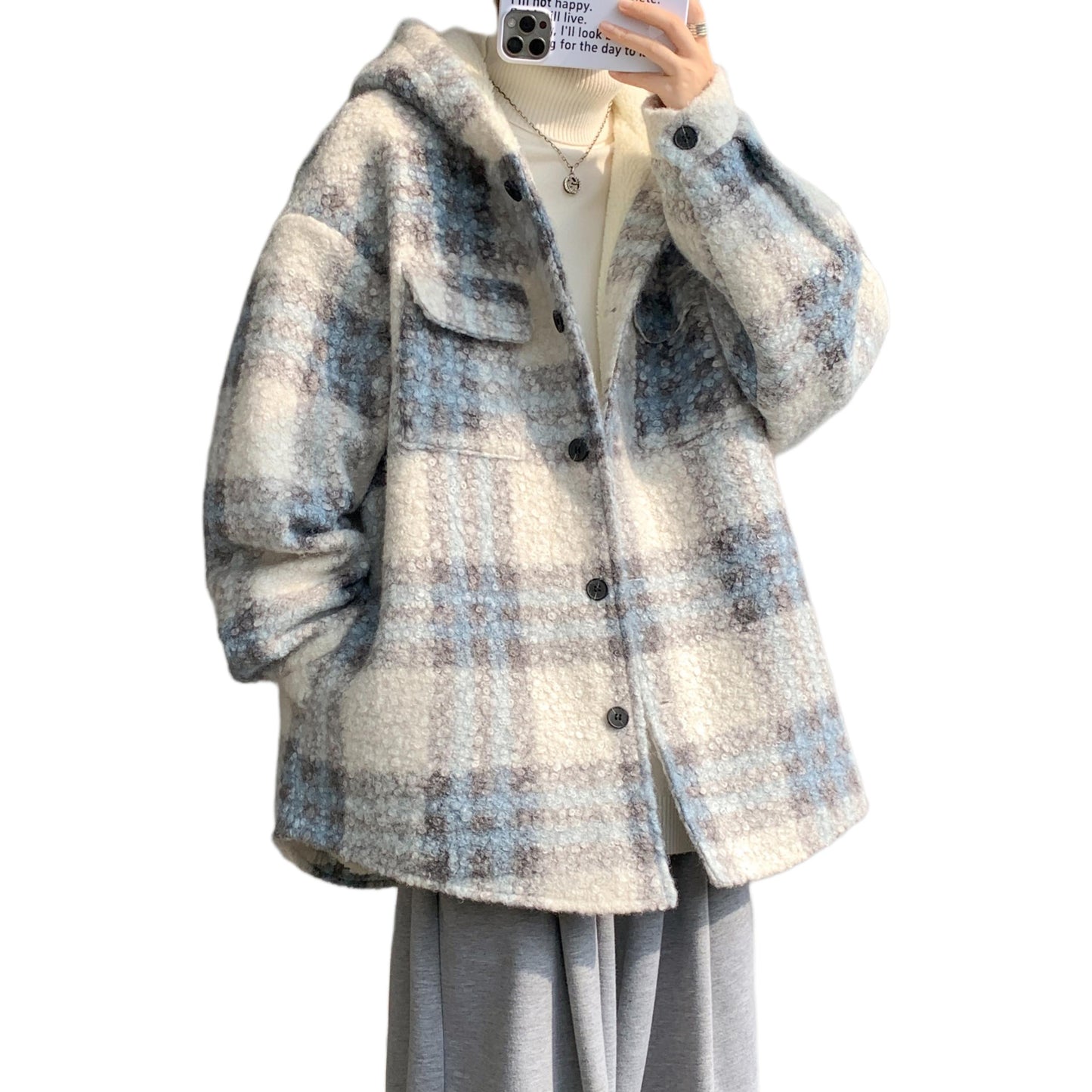 Hvga ochilgan yelka Amerika retro yostiqli qalinlashgan shilimshiq flanel chiziqli kurtka kardigan kundalik qulay koreys kiyimi kaputli kichik shannon palto kuz va qish trendi bo'sh premium tuyg'u qalin tozalik shamol baxmal hislar