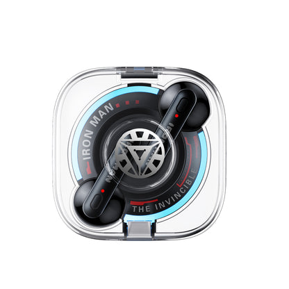 Disney QS28 Kapitan Amerika Iron Man 100-yillik modeli Haqiqiy avtorizatsiyalangan shaffof oʻyin sport shovqinlarini bekor qiluvchi Apple Android universal quloqqa simsiz Bluetooth eshitish vositasi