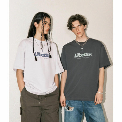 Lilbetter harfi logotipi bosma paxta amerikalik kundalik toza kiyimli dumaloq bo'yinli yarim yengli bo'shashgan juftlik qisqa yengli futbolka modelli erkaklar va ayollar