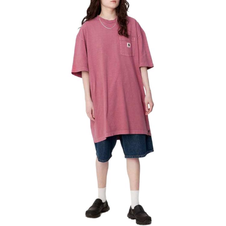 Carhartt wip logotipi ekipaj bo'yinbog'i bo'yinbog'li kalta yengli ayollar futbolkasi qizil