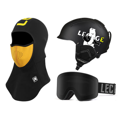 Lecage lecage ветрозащитный анти-туман магнитный снег очки теплая маска сочетание abs безопасности аварии лыжный шлем