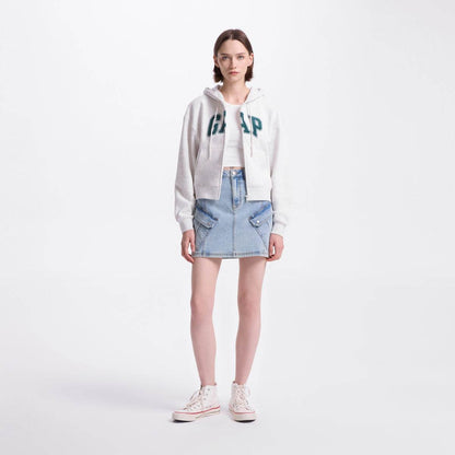 Gap casual zip simple solid colour drop shoulder padded hooded long sleeve sweatshirt women's - Boxette Shop