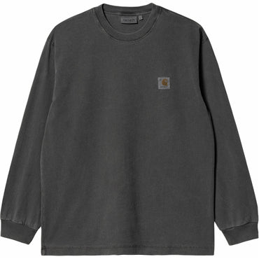 Carhartt wip l/s vista futbolkasi boʻsh kvadrat yorliqli dumaloq boʻyinli uzun yengli erkaklar futbolkasi kulrang