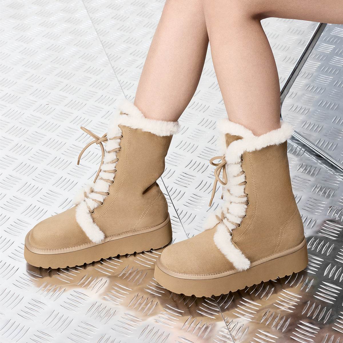 Ботинки женские Charles&Keith Winter Plush Lace-Up - Boxette Shop