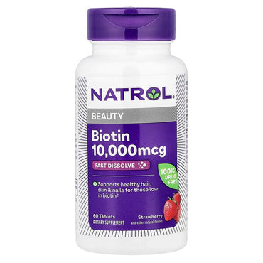 БАД Natrol, быстрорастворимый биотин, клубника, 60 таблеток