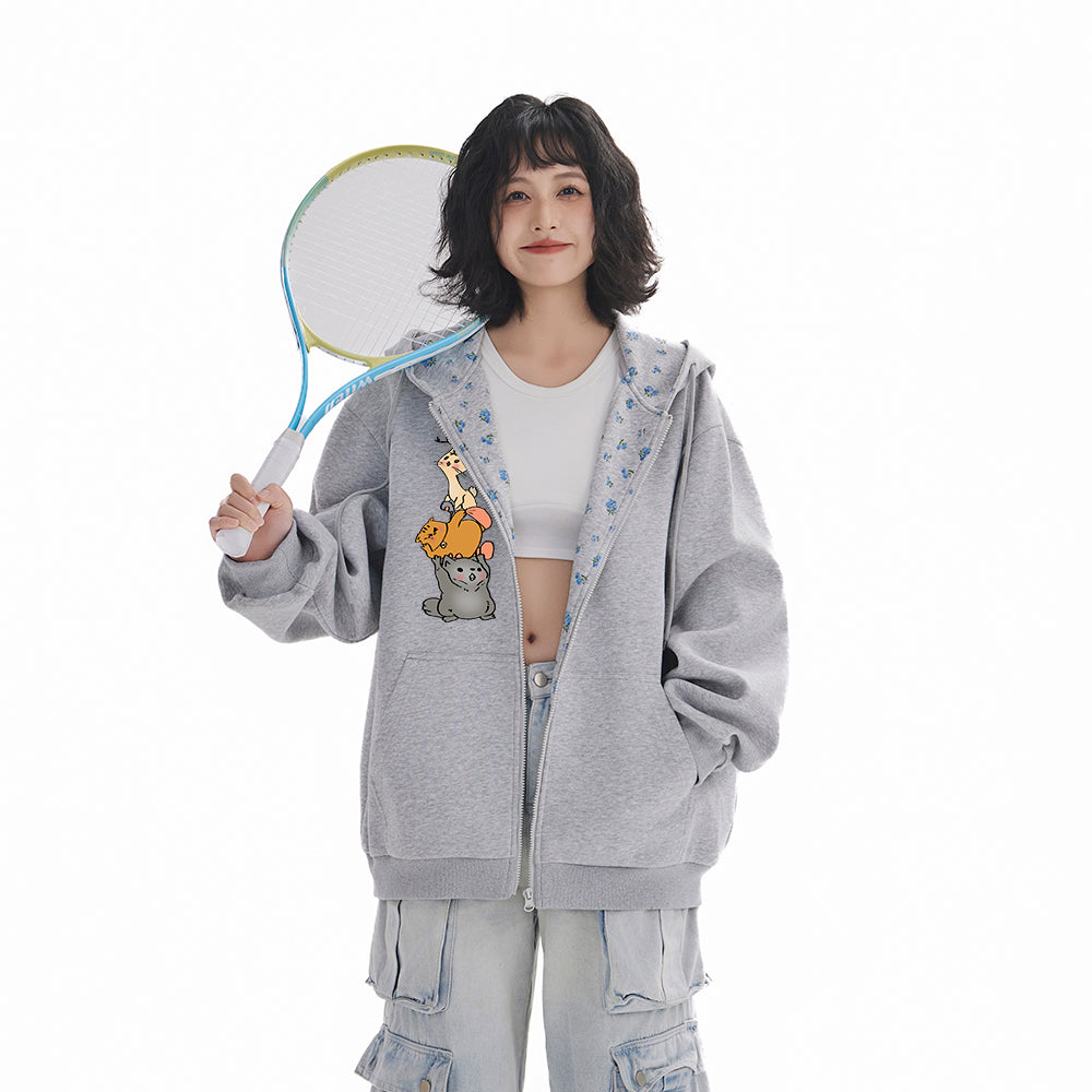 Pal ongaco pal ongaco Amerika retro soddaligi multfilm naqshli bosma harflar logotipi erkin universal trend ko'ylagi ko'ylagi qulay tasodifiy kaputli kardigan kozok erkaklar va ayollar bir xil paragraf bilan