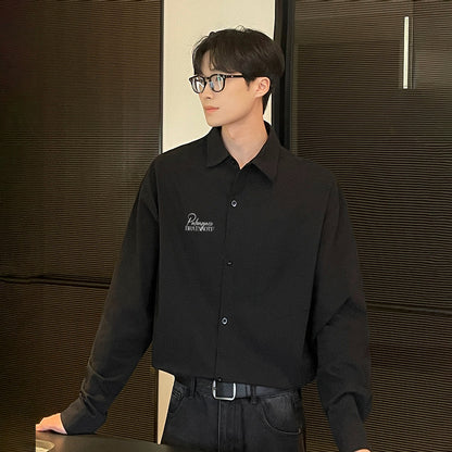 Pal ongaco pal ongaco Amerika retro yuqori ko'cha oddiy harflar logotipi bosma bir rangli trend bo'sh universal dangasa tuyg'u qulay paxta uzun yengli ko'ylak erkaklar va ayollar modellari bilan