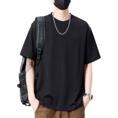 Hvga asosiy modellari eski pul uslubi yumshoq va qulay teri salqin tuyg'u yarim yengli pastki ko'ylak Amerika tekis rangli moda shaxsiyat trendi tasodifiy erkin qisqa qisma futbolkalar bir xil modellar bilan erkaklar va ayollar