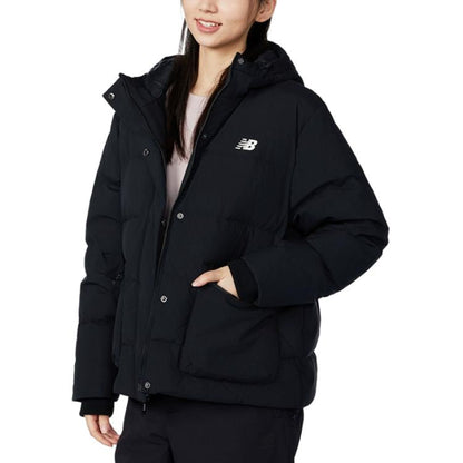 New Balance To'q rangli Kundalik issiq fermuarli qalpoqli uzun yengli past kurtka Ayollar qora