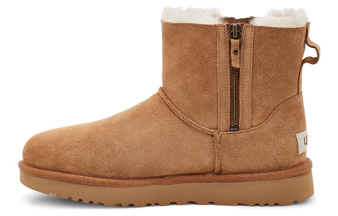 Ugg classic mini флип мех теплый противоскользящий мода теплый короткий теленок снег сапоги женские каштан