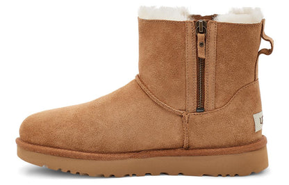 Ugg classic mini флип мех теплый противоскользящий мода теплый короткий теленок снег сапоги женские каштан