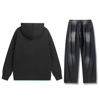 Anti-ofis shaharcha yangi yoshlar tasodifiy sayohat oddiy qulay sport kostyumi shamol trendi ko'p qirrali kozok yupqa tekis jinsi o'g'il ikki qismli kostyum kiyimi kuz va qishki erkaklar modellari