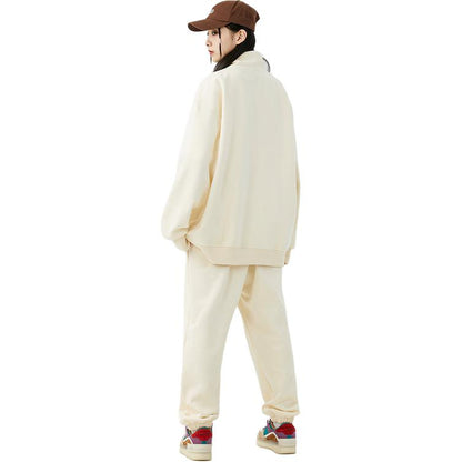 Anti-ofis kolleji uslubidagi Amerika logotipi harflari bosilgan yoqa uzun yengli kardigan ko'ylagi ko'p qirrali bo'sh sport yugurish to'rli shimlar kozok ikki qismli kozok to'plami erkaklar va ayollar bir xil modellar