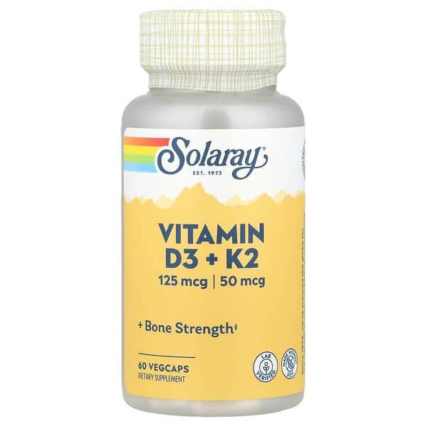 БАД Solaray, Vitamin D3 + K2, 60 капсул - Boxette Shop