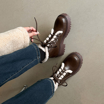 Balletcat коровья кожа толстая подошва мех шик padded темперамент сладкий дата носить удобный мода модные универсальный 11 см мартин сапоги 7 см женщины