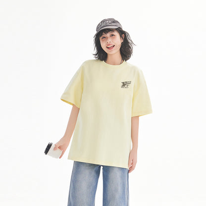 Pal ongaco amerikalik gangster chiroyli shark harflari bosma sayohat universal niche genderless tide bo'sh ekipaj bo'yinli qisqa yengli futbolka erkaklar va ayollar bir xil