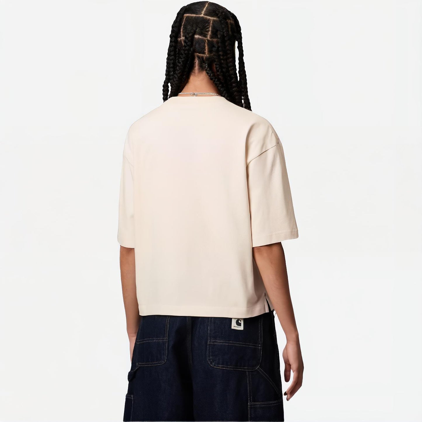 Carhartt wip w' s/s katta o'lchamli ko'krak cho'ntakli kvadrat yorliqli dumaloq bo'yinli qisqa yengli oddiy ayollar futbolkasi