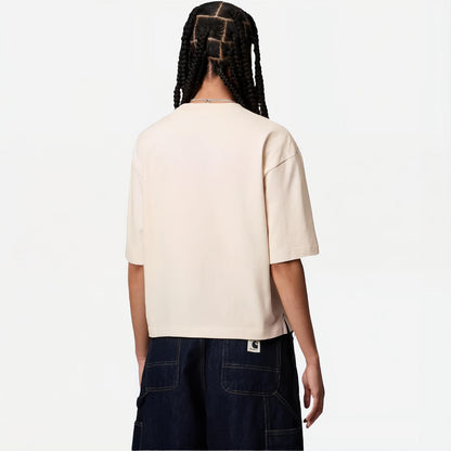 Carhartt wip w' s/s katta o'lchamli ko'krak cho'ntakli kvadrat yorliqli dumaloq bo'yinli qisqa yengli oddiy ayollar futbolkasi