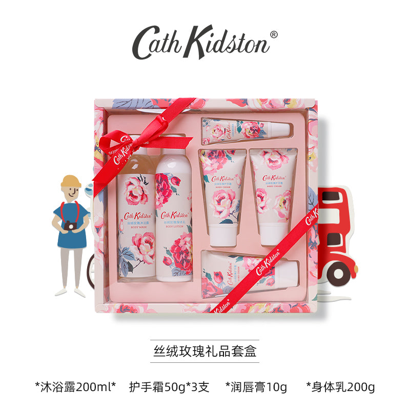 Cath kidston velvet rose gift set shower gel body milk hand cream lip balm set imported from uk practical set moisturising & aromatic effect 200ml+200ml+50g*3+10ml