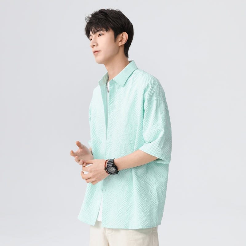 Igoi Amerika tekis rangli oddiy asosiy modellar bo'shashgan yagona ko'krakli teksturali yelkada erkin his qiluvchi oddiy yuzta tekis kalta yengli ko'ylaklar bir xil modeldagi erkaklar va ayollar