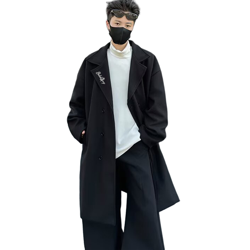 Mato chizig'i kichik odamlar koreyscha bir ko'krakli uzun bo'sh qulay katta cho'ntaklar kostyum yoqasi issiq Britaniya uslubidagi jun tvid palto katta ma'noda trench palto tasodifiy ko'p qirrali ochiladigan yelkali uzun yengli