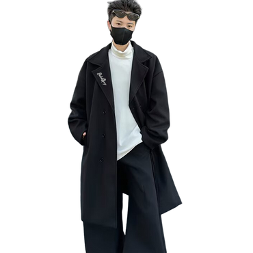 Mato chizig'i kichik odamlar koreyscha bir ko'krakli uzun bo'sh qulay katta cho'ntaklar kostyum yoqasi issiq Britaniya uslubidagi jun tvid palto katta ma'noda trench palto tasodifiy ko'p qirrali ochiladigan yelkali uzun yengli