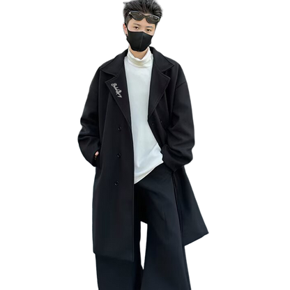 Mato chizig'i kichik odamlar koreyscha bir ko'krakli uzun bo'sh qulay katta cho'ntaklar kostyum yoqasi issiq Britaniya uslubidagi jun tvid palto katta ma'noda trench palto tasodifiy ko'p qirrali ochiladigan yelkali uzun yengli