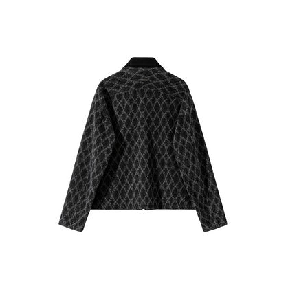 Lilbetter Retro Geometrik Teksturali Jakkard Lapel Daniy Ko'ylagi Erkaklar Qora