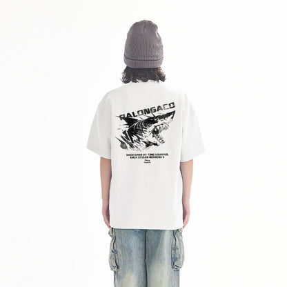 Pal ongaco amerikalik gangster chiroyli shark harflari bosma sayohat universal niche genderless tide bo'sh ekipaj bo'yinli qisqa yengli futbolka erkaklar va ayollar bir xil