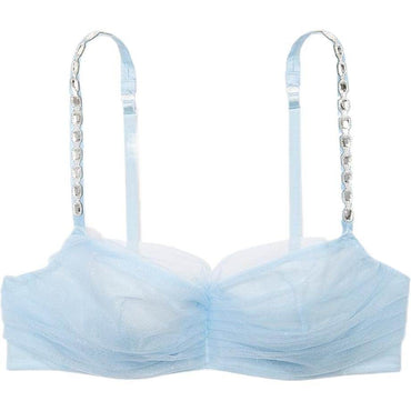 Victoria's secret veep 24 show collection dream angels metal embellished straps lightweight mesh fantasy bra women's clear blue - Boxette Shop