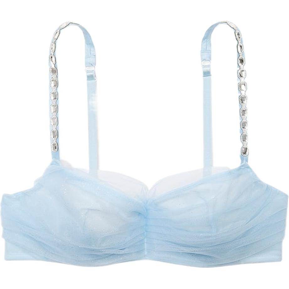 Victoria's secret veep 24 show collection dream angels metal embellished straps lightweight mesh fantasy bra women's clear blue - Boxette Shop