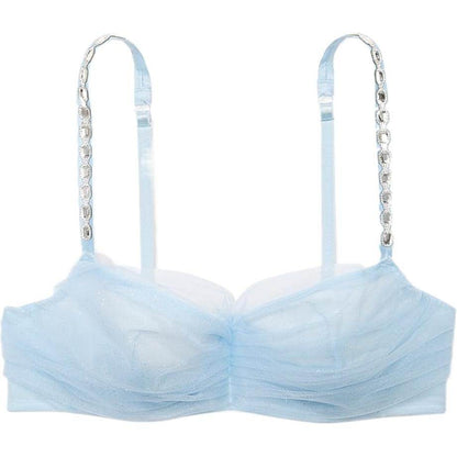 Victoria's secret veep 24 show collection dream angels metal embellished straps lightweight mesh fantasy bra women's clear blue - Boxette Shop