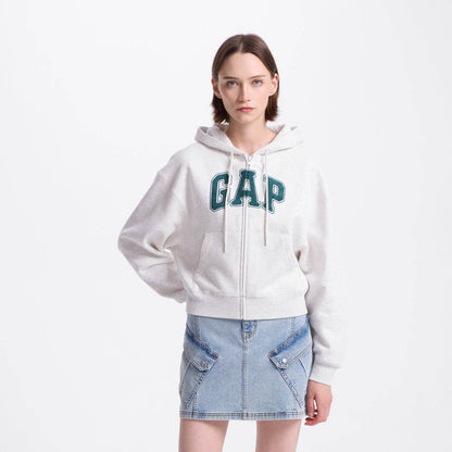 Gap casual zip simple solid colour drop shoulder padded hooded long sleeve sweatshirt women's - Boxette Shop