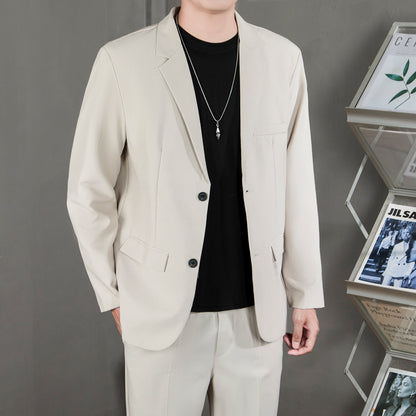 Ofisga qarshi engil hashamatli moda tasodifiy chiroyli bo'sh Gonkong uslubidagi gangster chiroyli ko'ylagi universal koreys versiyasi trendi uzun yengli kostyum erkaklar modellari