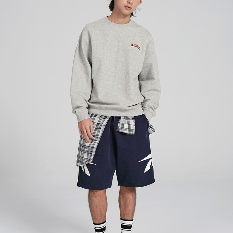 Reebok Letter Print Trikotaj kazak paxta kozok Uniseks ochiq kanop kulrang