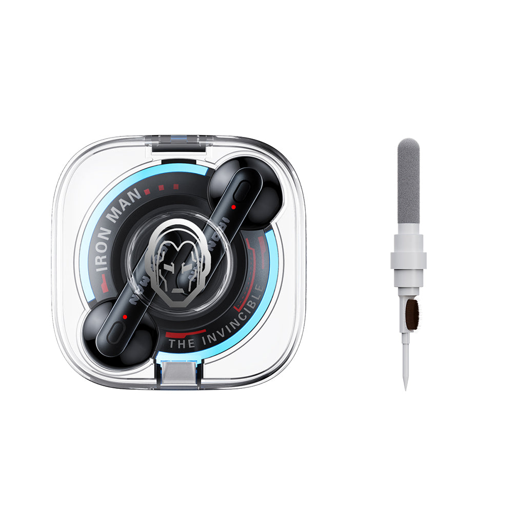 Disney QS28 Kapitan Amerika Iron Man 100-yillik modeli Haqiqiy avtorizatsiyalangan shaffof oʻyin sport shovqinlarini bekor qiluvchi Apple Android universal quloqqa simsiz Bluetooth eshitish vositasi