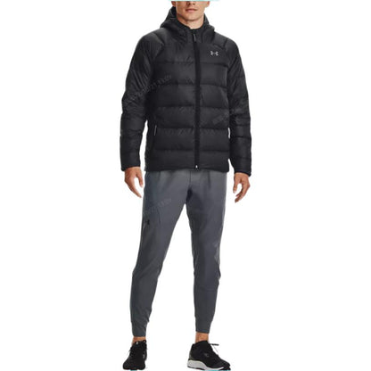 Under armour storm andromeda сплошной цвет athleisure капюшон теплый пуховик куртка мужская черный