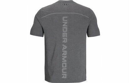 Under armour ua rush vanish elite american vintage back letter print sports crew neck short sleeve t-shirt men's rhino grey