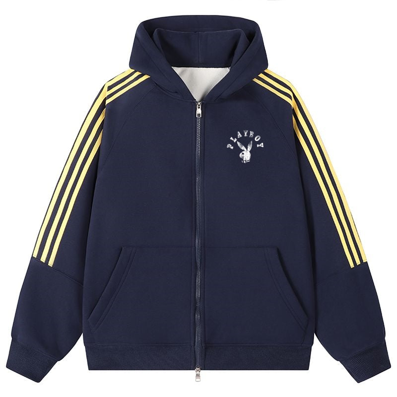 Playboy chiziqli kapshonli erkaklar sport kurtkasi