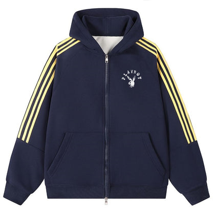 Playboy chiziqli kapshonli erkaklar sport kurtkasi