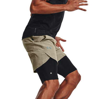 Under armour ss22 stretch solid logo tie breathable athletic training shorts men's khaki