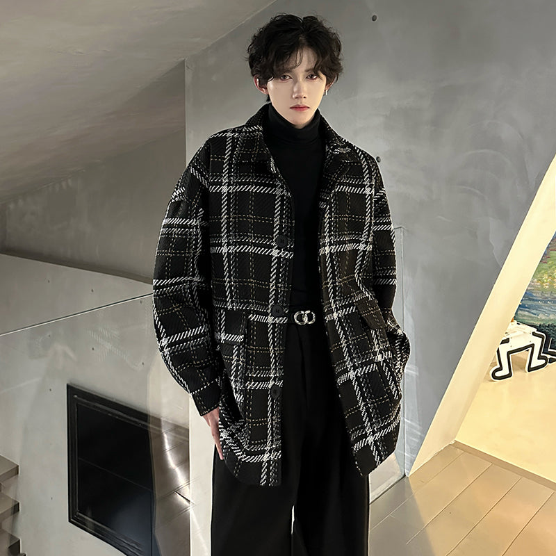 Awao Amerika baland ko'cha tvidli o'rta uzunlikdagi ko'ylagi koreyscha qishki bo'sh tvid juftlik qalin issiq qulay trendli to'da chiroyli palto bir xil modeldagi erkaklar va ayollar