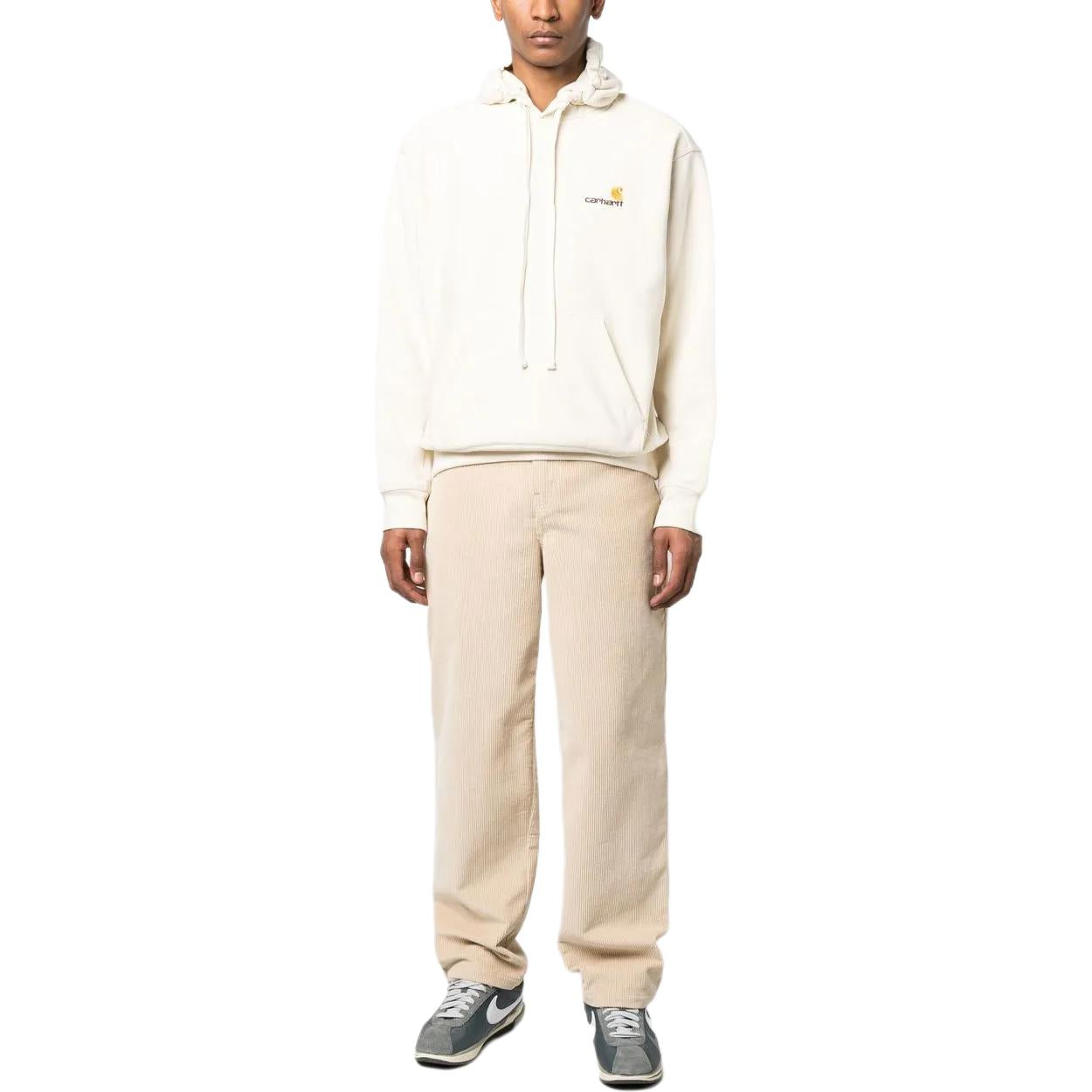 Carhartt logotipi naqshli paxta kanguru cho'ntak qalpoqli kozok uniseks bej