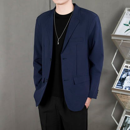Ofisga qarshi engil hashamatli moda tasodifiy chiroyli bo'sh Gonkong uslubidagi gangster chiroyli ko'ylagi universal koreys versiyasi trendi uzun yengli kostyum erkaklar modellari