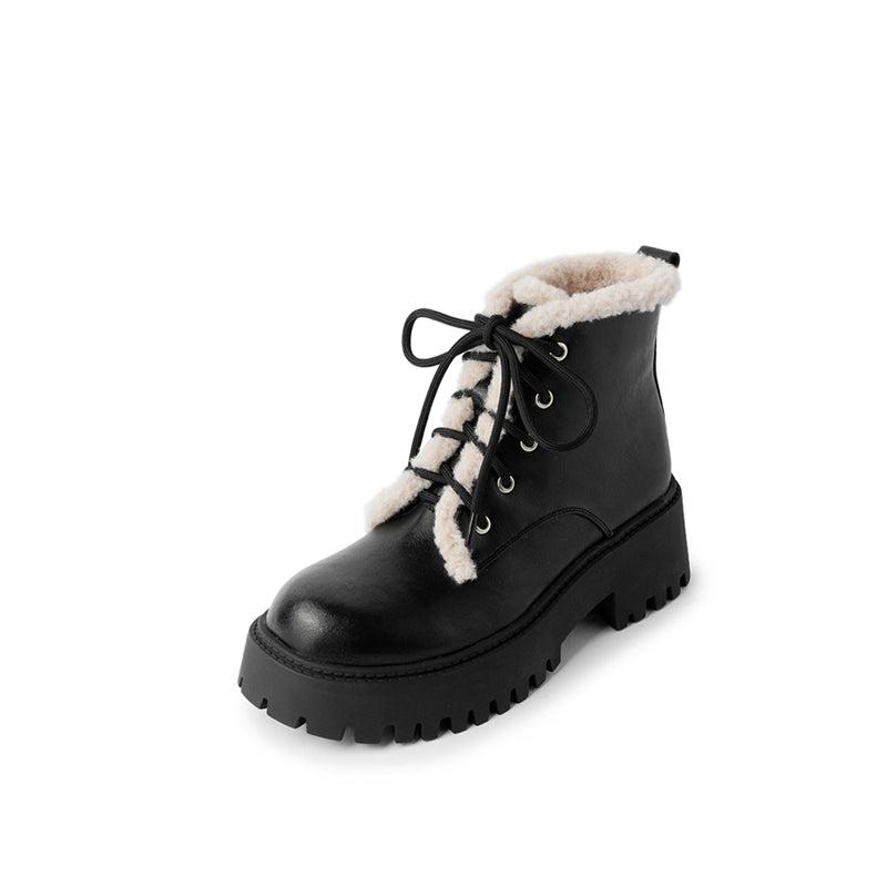 Balletcat коровья кожа толстая подошва мех шик padded темперамент сладкий дата носить удобный мода модные универсальный 11 см мартин сапоги 7 см женщины