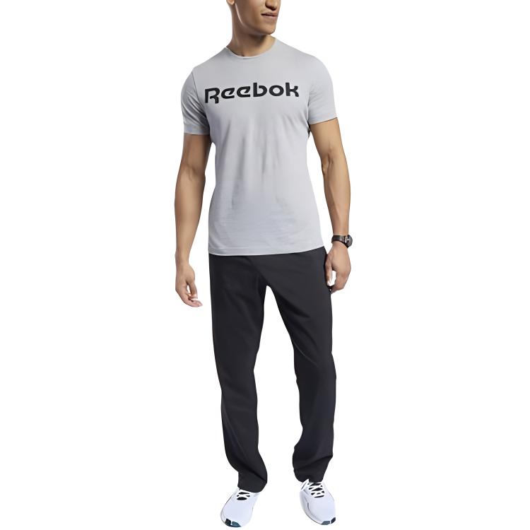 Reebok reebok linear read letter logo bosilgan yumaloq bo'yinli tasodifiy kalta yengli erkaklar va ayollar kulrang futbolkasi