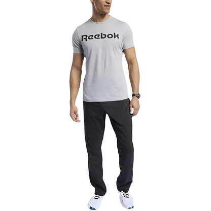 Reebok reebok linear read letter logo bosilgan yumaloq bo'yinli tasodifiy kalta yengli erkaklar va ayollar kulrang futbolkasi