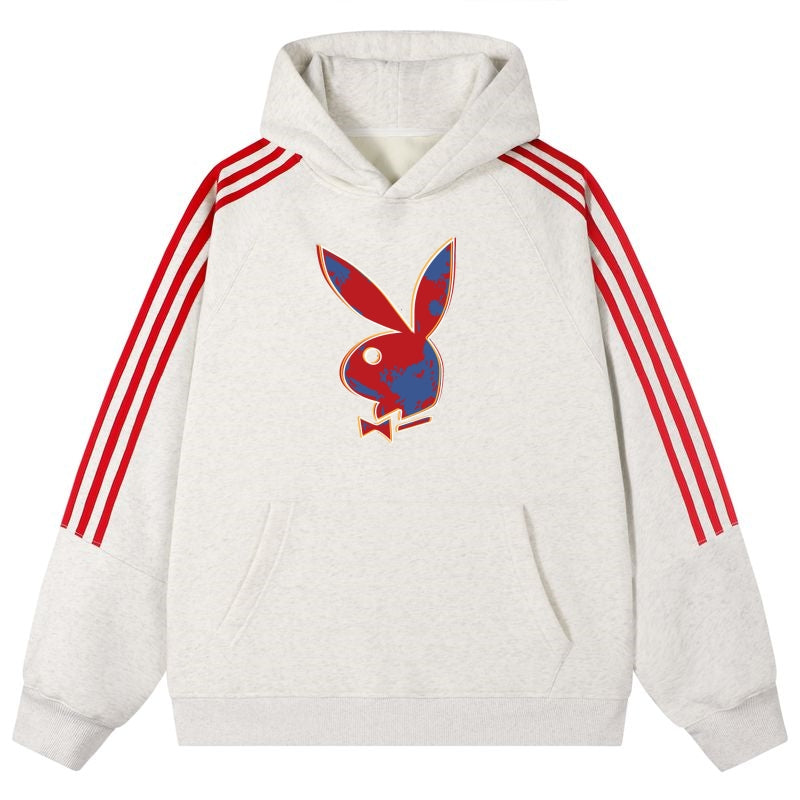 Playboy uchta chiziqli rang to'qnashuvi bosma moda erkin kozok erkaklar va ayollar bir xil element